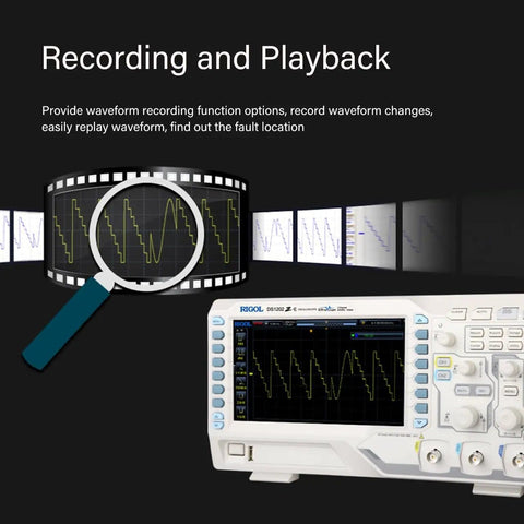 Monster Four Channel 100 MHz Digital Oscilloscope showing waveform recording features.