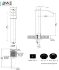 Technical diagram of Vessel Sink Faucet Modern Waterfall In Oil Rubbed Bronze For Single Hole Install One Handle Vanity Bath Tap