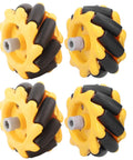 Mecanum wheel set, 48mm diameter, yellow with black roller segments, four wheels for smart car (two pairs)