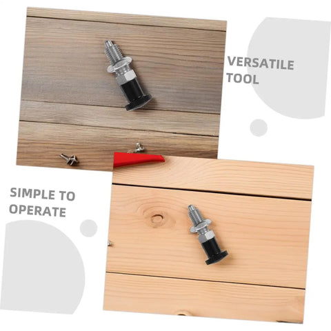 Built Damn Tough Stainless Steel Self Locking Indexing Plunger With Slick Spring Return Knob on wood panels for easy setup.