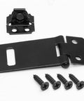 Heavy Duty 2 Inch Padlock Hasps 4 Pack Black Iron Door Slide Latch Lock Set Rust Proof Steel Security Bolts For Gates And Sheds showing hasp and screws.