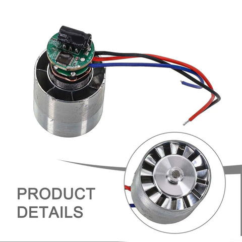 High Performance 24 Volt Brushless DC Motor 100k RPM 50W With Metal Housing For Turbo Fan Hair Dryer Blower Applications overhead view with wires.