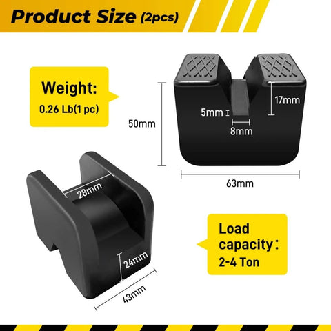 Rubber Jack Pad Pinch Weld Adapter Universal Slotted Frame Rail Protector shown with dimensions and weight details.