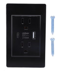Rock Solid Usb C Wall Outlet With Dual Charging Ports And Smart Overload Protection Flame Retardant Faceplate 15 Amp US Plug visible with screws.