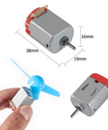 Hands On STEM Motor Kit With Plastic Gears And Mini DC Motors 1.5 to 3V 9000 to 25000 RPM No Load Battery Holder Case 9V Clip And Rocker Switch Wires Shaft Propeller For Hands On Science Projects showing mini DC motors and propeller.