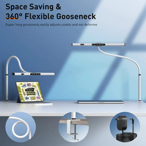 Home Office Desk Lamp With Clamp, Remote And Gesture Sensing, Monitor Light Bar, Adjustable, eye caring 12W LED light, flexible gooseneck