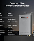 Kick The Cold Drafts With This Heavy Duty Tankless Water Heater Natural Gas Outdoor Unit dimensions and specs displayed clearly.