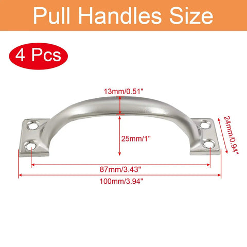 4 Pcs Silver Vintage Barn Door Pull Handles Set With Screws Included, Retro Metal Gate Pulls size diagram, 4 inch length