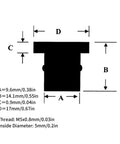 Measurement diagram for Super Tough M5 Rubber Nuts For Motorcycle And Atv Windscreen Fairing Fasteners with dimensions.
