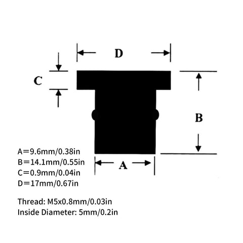 Measurement diagram for Super Tough M5 Rubber Nuts For Motorcycle And Atv Windscreen Fairing Fasteners with dimensions.