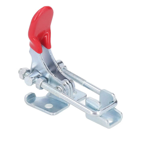 Heavy Duty Toggle Latch Clamp With Adjustable Tension Clasp For Woodworking And Cabinets Offers Insane 320KG Holding Capacity Made From Hot Rolled Steel In Sleek Red And Silver Color, red handle