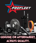 Assorted auto parts by ProFleet including disc brakes and filters on display