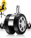 Heavy Duty Office Chair Caster Set with steel and polyurethane wheels, ideal for smooth movement on hardwood or carpet.