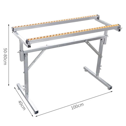 Sturdy Adjustable Conveyor Roller Table Stand With Heavy Duty Galvanized Build And Rock Solid Stability Perfect For Table Saws And Planers To Boost Your Shop Workflow Effortlessly 100cm long schema with adjustable height.
