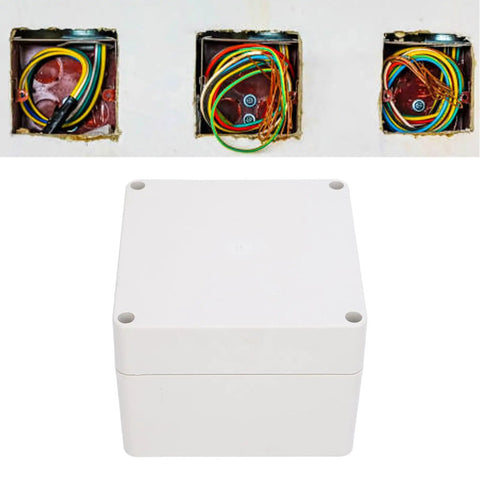 Rugged IP65 Waterproof ABS Plastic Enclosure For Electronics 120x120x90mm with mounting holes, shown with wires