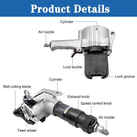 Bad Boy Pneumatic Steel Strapping Machine For Metal Banding Tools With Adjustable 19 To 32 Mm Width Portable packaging rig features air nozzle and belt cutting blade.