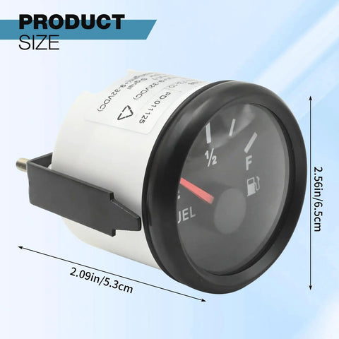 52mm Boat Fuel Level Gauge 9 To 32V DC Marine Gas Tank Meter With 73-10 Ohm Sensor, side view with product dimensions