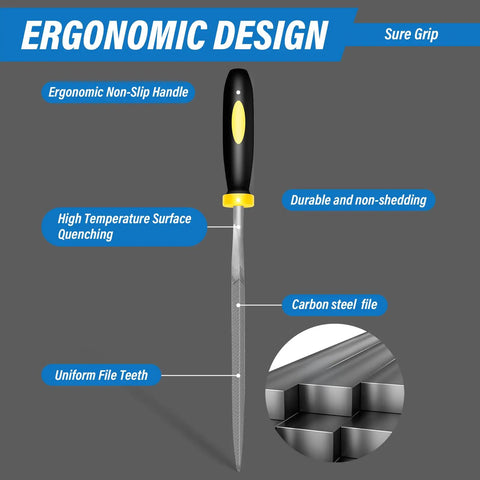 Ergonomic design of Six Piece Pro Grade Metal Needle File Set Hardened Alloy Steel With Two Flat Files Round Half Round Triangle Square And Warding Files For Precision Metalwork Jewelry Making