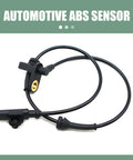 Rear-left ABS wheel speed sensor, black with mounting tab and electrical connector.