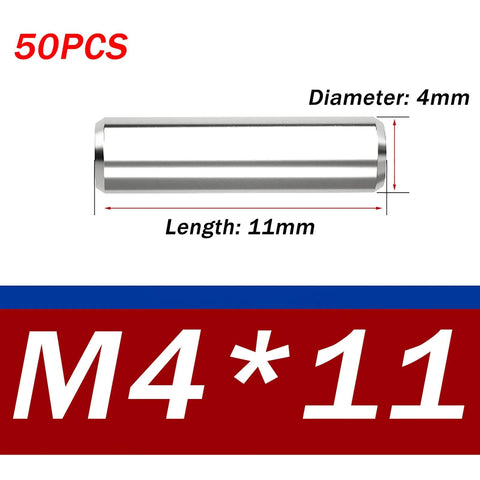 Pro Grade 304 Stainless Steel Dowel Pins 50 Pack Precision Ground Alignment Rods For Molds Machines Fixtures And DIY Woodworking Projects 4x11 Size Heavy Duty Fit For CNC Auto Shop Tooling with size details 4x11 mm displayed
