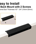 Matte Black Edge Finger Pulls 10 Pack, Concealed Drawer Handles With 10 Inch Hole Centers, installed on cabinet edge