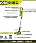 Heavy Hitting Cordless Stick Vacuum Cleaner With 18 Volt Battery And Quick Charger features low/high power modes and removable components.