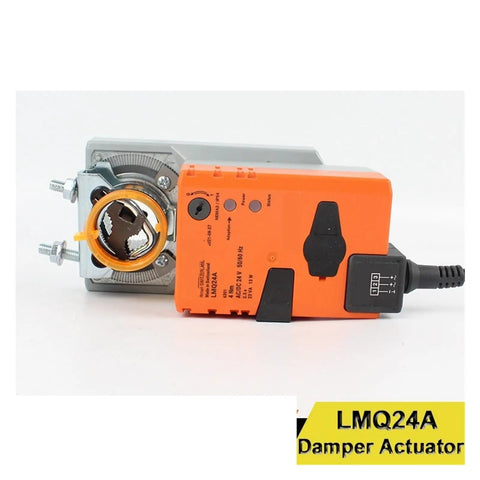 No Hassle LMQ24A 4Nm Damper Actuator With Hella Fast Response for seamless HVAC building control, orange and silver design.