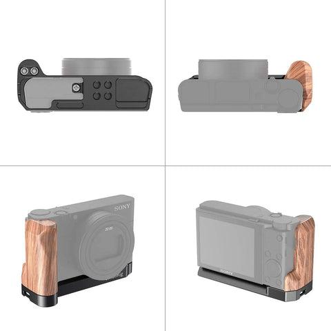 L Shape Bracket With Wooden Grip For Sony RX100 III IV V VA VI VII Cameras Vlog Ready Handheld Rig with built-in accessory rails