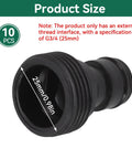 Garden Hose Quick Connect Fittings Set Must Have 10 Pcs Water Hose Connectors, black plastic G3/4 thread adapter displayed on size chart.