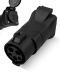 J1772 To Nema 5 15 Plug Adapter Cable For E Bikes, showing black connector with cover and prong openings for EV charging.
