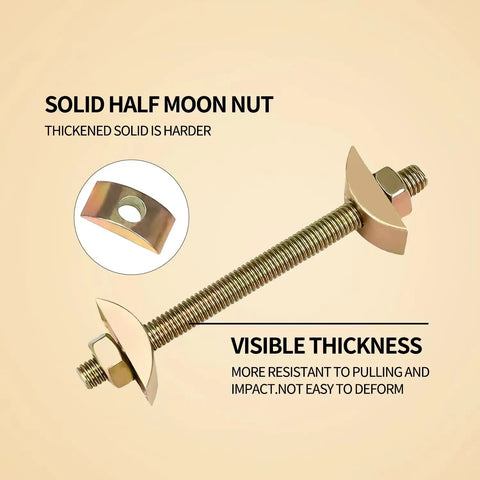 Heavy Duty Furniture Fastening Connectors Countertop Connector Table Top Fasteners with gold plated half moon nut and threaded bolt.