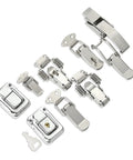 Durable Spring Loaded Latch Catch Toggle Hasp For Cabinet Boxes Sliding Doors And Windows Made From Mild Steel Heavy Duty Simple Lock Hardware Tool Accessory - variety of toggle latches in silver finish.