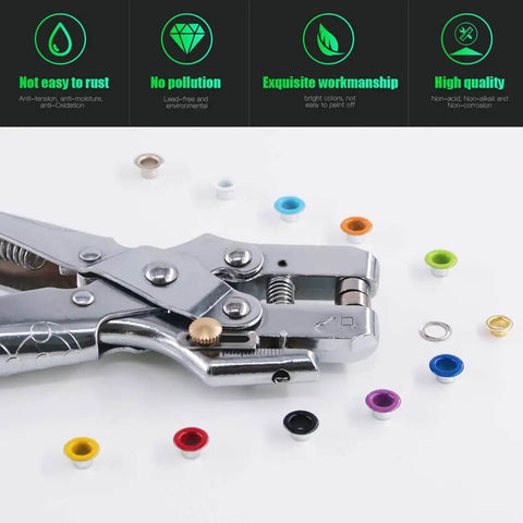 300 Sets 1/5 Inch Multi Color Metal Eyelets Grommets Kit With Hole Punch Plier And 100 Extra Gold Eyelets With Plier