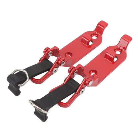 Two Pack Heavy Duty Roof Rack Shovel Holder With Metal Rubber Clamp Mount for car, truck, garage; red zinc alloy and rubber clamps.