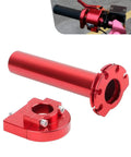 Top Shelf Performance Heavy Duty Motorcycle Throttle Grip 22 Mm 7 8 Inch Cnc Aluminum Handlebar in red, showing grip and mount detail.
