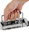 Hand holding 8 Pack Heavy Duty Recessed Pull Handle With Spring Loaded Grip, Carbon Steel Silver Finish, for Toolbox and Barn Door