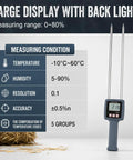 Portable Hay Moisture Meter With Probe Quick Accurate Digital Readout Today For Farms Keeps Hay In Check To Prevent Mold Spoilage And Quality Degradation, digital hay meter with dual probe and backlit display