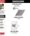 Modern 14 Series Shower Trim Kit With Chrome Head And Handle, Valve Trim Set T14267-PP dimensions diagram