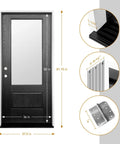 Heavy Duty 36 By 80 Inch Composite Fiberglass Prehung Entry Door With Thermally Insulated LowE Tempered Glass showing dimensions and details.