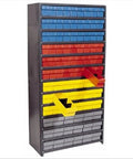 Rock Solid Heavy Duty Steel Shelving Rack With 7 Tier Industrial Storage Holds 400 Lbs No Sweat Built Like A Tank With Durable Galvanized Finish Perfect For Warehouses Measures 36 By 12 By 39 Inches with colorful bins