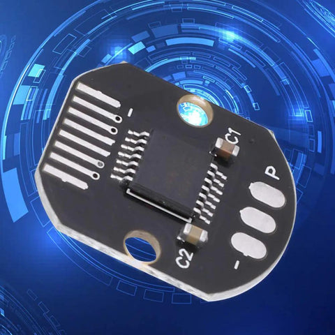 Close-up of a 14 Bit Magnetic Encoder Module with 360 Degree Angle PWM and SPI Outputs, showing electronic components.