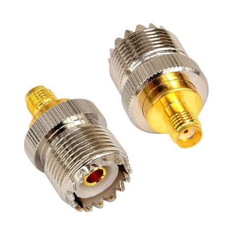 SMA Female to SO239 PL-259 Coax Adapter Two Pack for UHF Radios and Walkie Talkies Baofeng CB SDR UV-5R Series Gold-Plated Pins Brass Shell