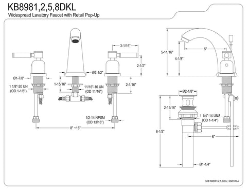 Technical diagram of Oil Rubbed Bronze 8 Inch Widespread Bathroom Faucet With Deck Mount Durable Brass And Zinc Alloy Construction