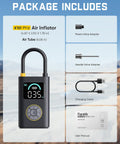 X10 Pro Portable Tire Inflator With No Fuss 35 Second Jet Inflation 150 Psi Cordless Air Pump package contents display
