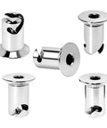 Five Pack Fast Lane Chrome Aluminum Dzus Fasteners Quarter Turn Flush Allen Head Buttons, heavy duty, 7/16 In stem.