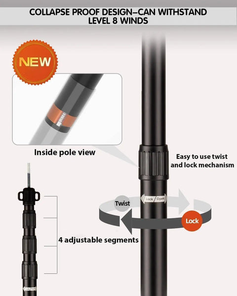 Beefed Up Heavy Duty Adjustable Tarp Poles 8.7Ft Telescoping Aviation Aluminum with twist and lock mechanism.