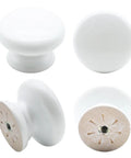 Solid White Wooden Cabinet Knobs For Furniture And Kitchen Upgrades Smooth Round Mushroom Drawer Pulls from various angles.