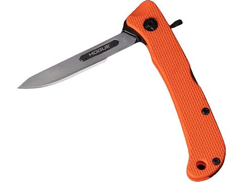 2.5 Inch Replaceable Scalpel Blade Folding Knife For Hunting And Field Dressing, showing razor sharp precision and solid orange handle