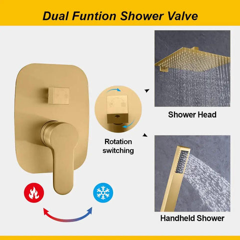 Wall Mounted Shower Faucet Set With Handheld Shower In Brushed Gold Solid Brass Tub Filler valve with shower heads