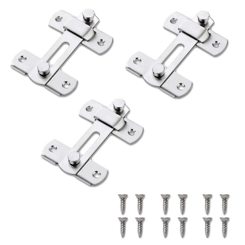 3 Pack Barn Door Lock Kit Stainless Steel Gate Flip Latch For Sliding Doors, Cabinets, Fences with screws, Antique French Style Hardware, Silver